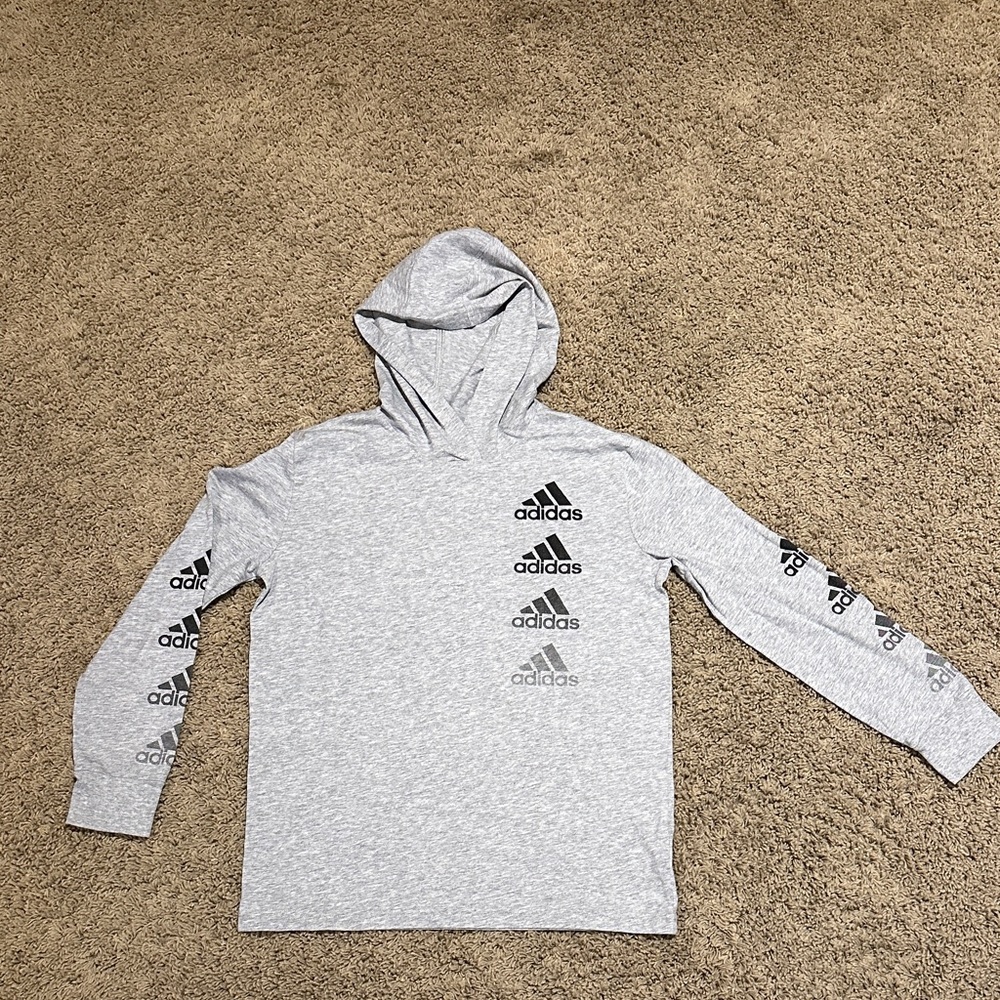 Adidas Kids Gray Hooded Long Sleeved Tee sz M (10/12)